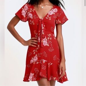 BB Dakota Red Floral Dress with Tie size 10
